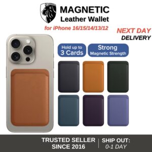 LionShield Premium Twill / Leather Magnetic Wallet Card Holder, Compatible with iPhone 16/15/14/13/12 Pro Max Plus